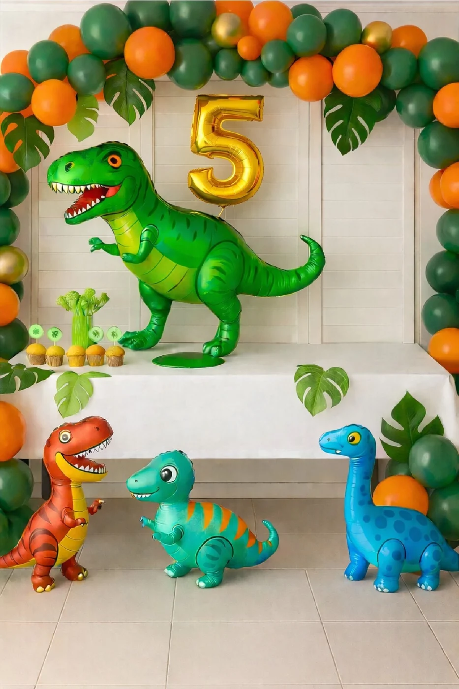 🦖 Dinozor Jungle Temalı Gold Rakamlı Doğum Günü Konsept Parti Seti Süsü 4 Folyo Dinozor