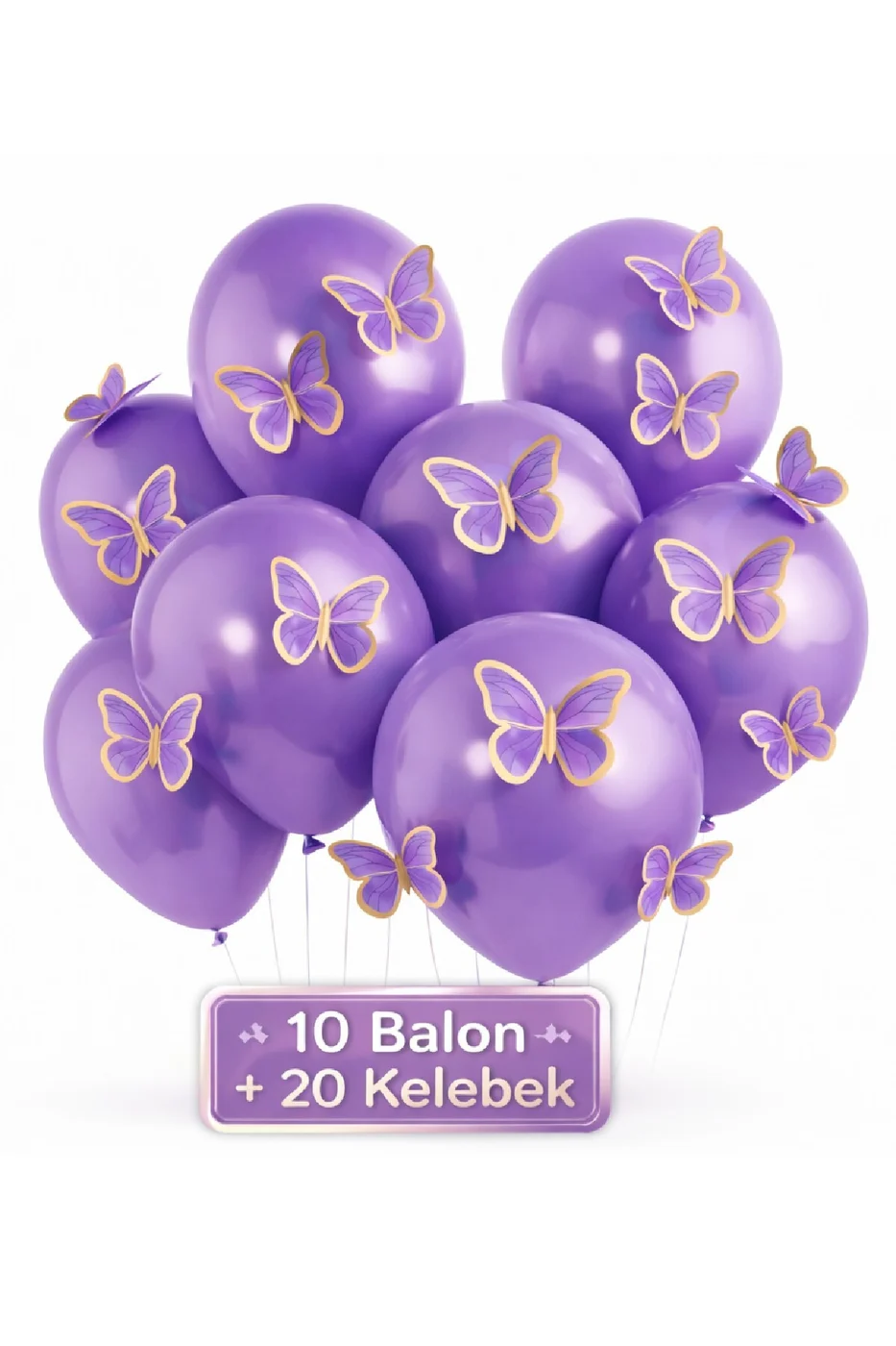 Soft 3D Kelebekli Balon Seti – 10 Balon + 20 Kelebek Doğum Günü Parti Seti Süsü