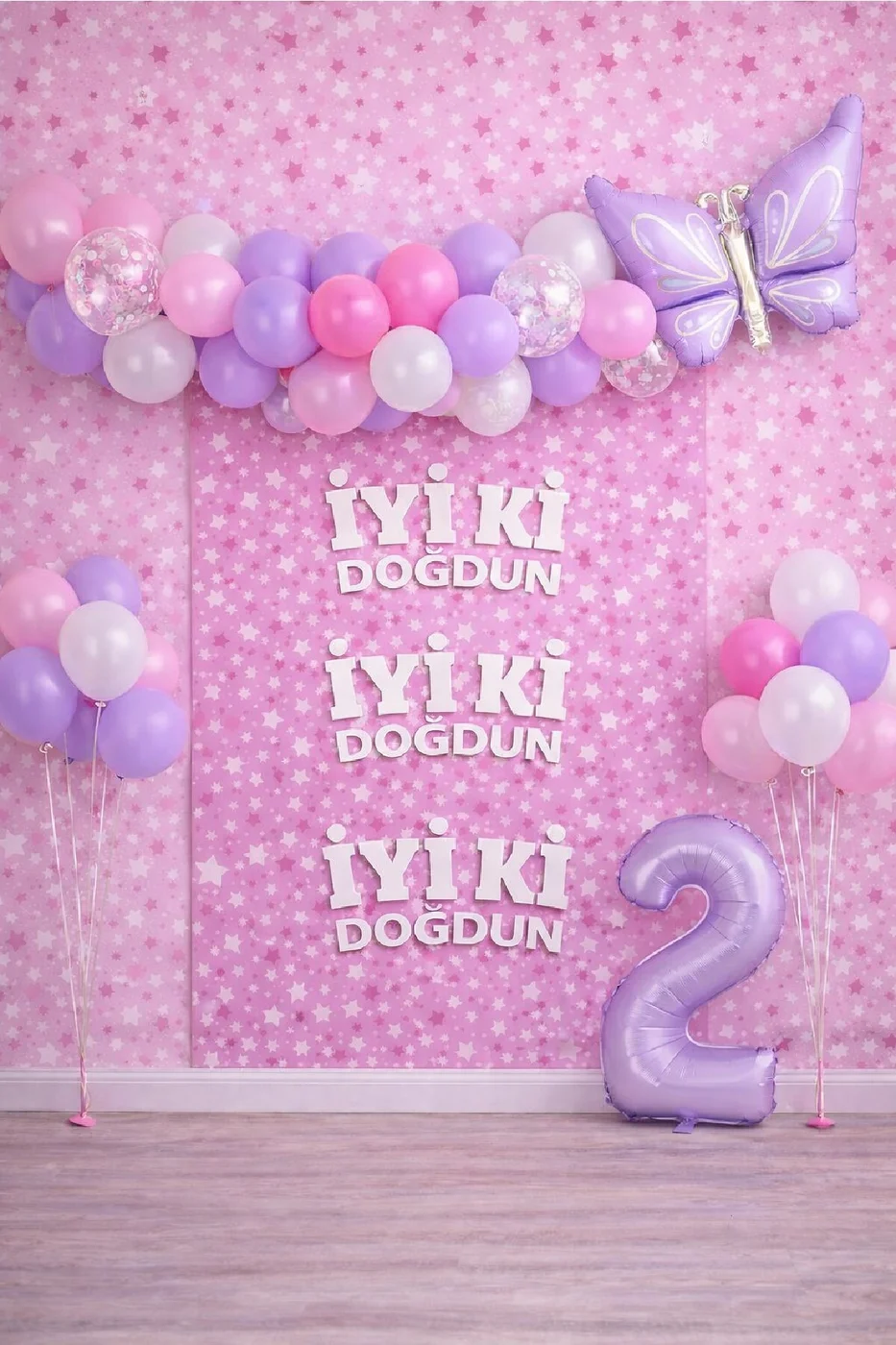 Retro Lila Kelebek Yaş Balonlu Doğum Günü Balon Parti Seti İyi Ki Doğdun Arka Fonlu Doğum Günü Süsü gorsel 4