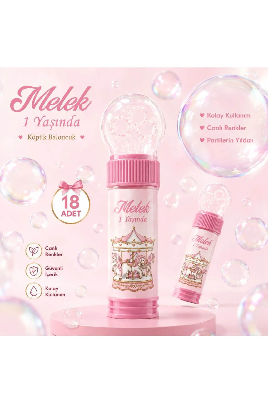 Kişiye Özel İsim Baskılı Atlı Karınca Temalı Köpük Baloncuk Bubble Oyuncağı Çocuk Doğum Günü Parti Hediyeliği 18'li 36'lı 54'lü Set