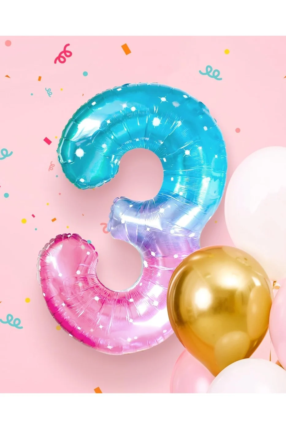 3 Yaş 40 inç Dev Gökkuşağı Yıldızlı Gökyüzü Numarası Deniz Kızı Tema Doğum Günü Partisi Süsü gorsel 4
