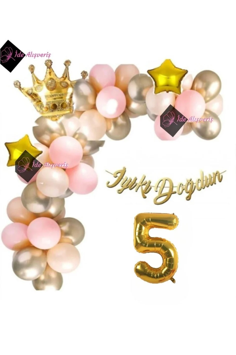 5 Yaş Lüks Doğum Günü Balon Seti Gold Pembe Doğum Günü Parti Süsü gorsel 3