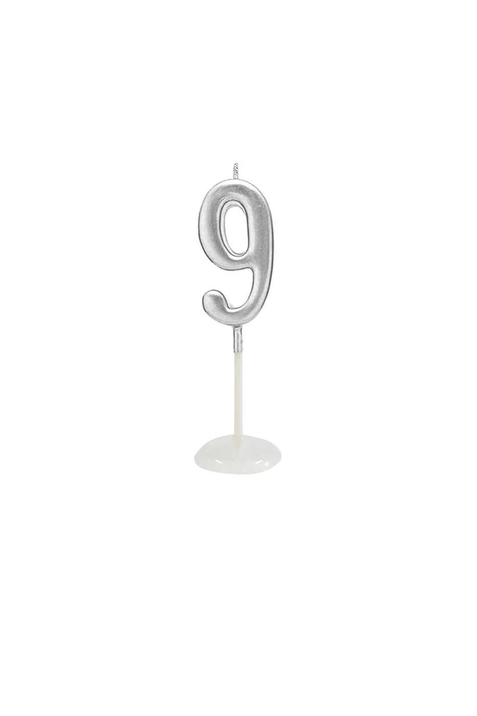 KÜÇÜK BOY 9 RAKAM GÜMÜŞ MUM 8CM