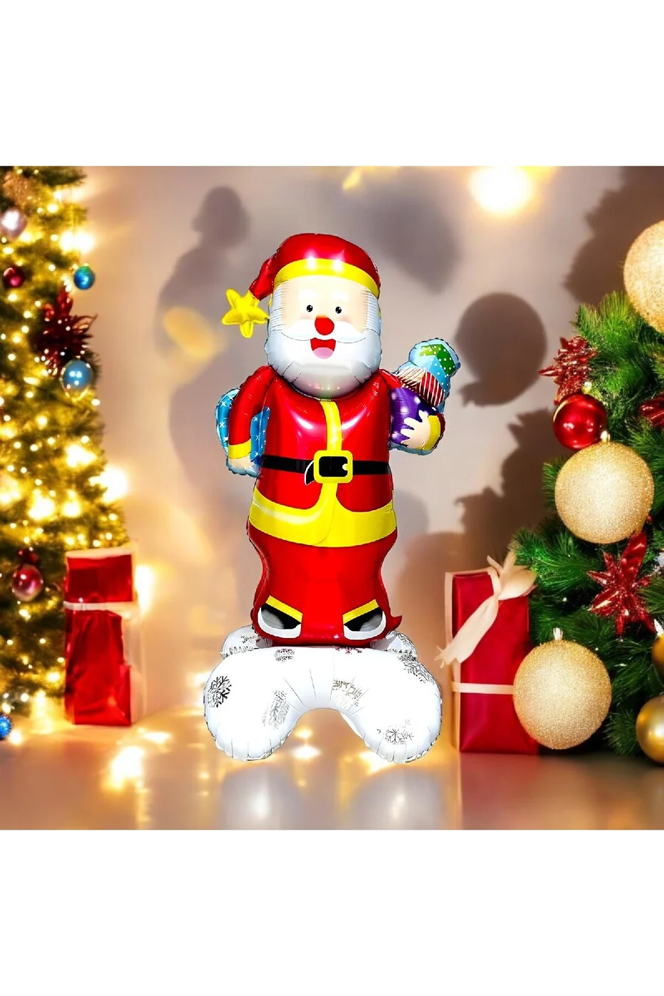 Ayaklı Büyük Noel Baba Folyo Balon Yılbaşı Noel Baba Balonu