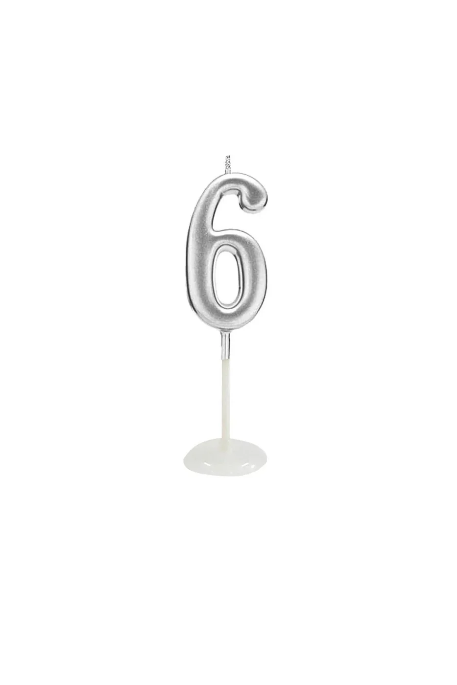 KÜÇÜK BOY 6 RAKAM GÜMÜŞ MUM 8CM