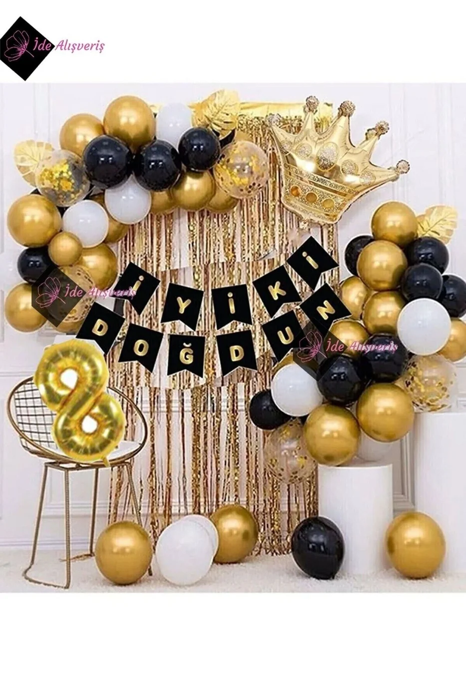 8 Yaş Kral Taçlı Balon Zinciri Doğum Günü Seti Iyi Ki Doğdun Doğum Günü gorsel 2