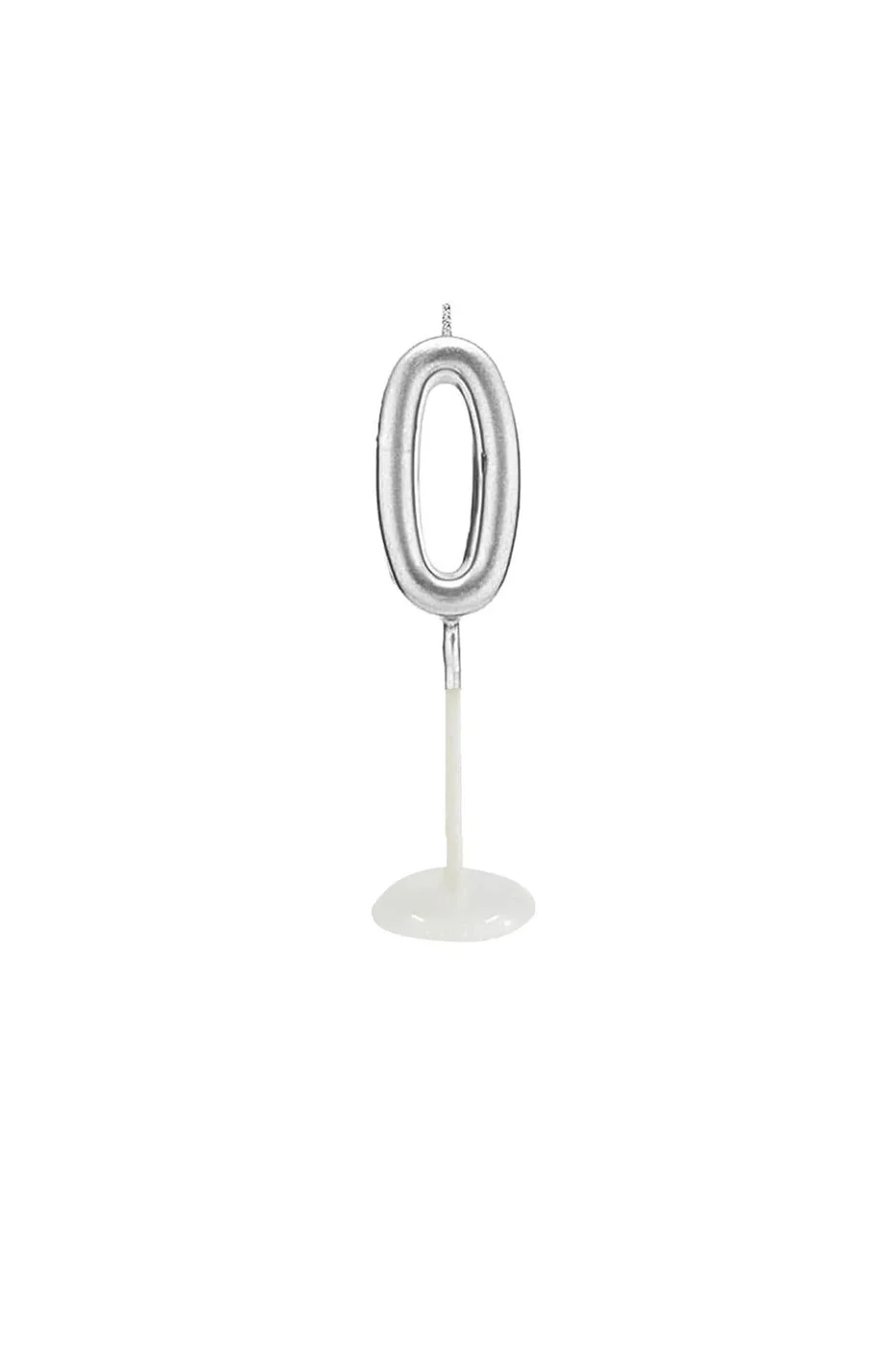 KÜÇÜK BOY 0 RAKAM GÜMÜŞ MUM 8CM