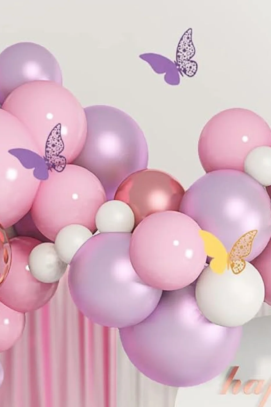 60 lı Pembe Mor Kelebek  Parti ve Pasta Süsü Doğum Günü Parti Seti Süsü