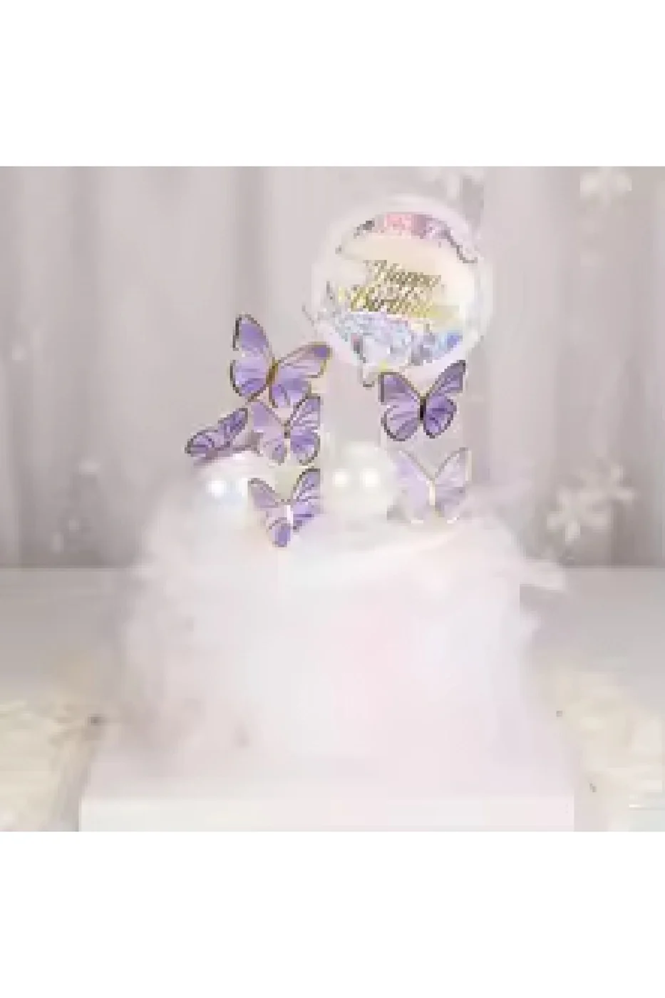 Mor Happy Birthday Yuvarlak Kelebek Pasta Topper Kelebekler Dekorasyon Malzemeleri Pasta Süsü gorsel 4