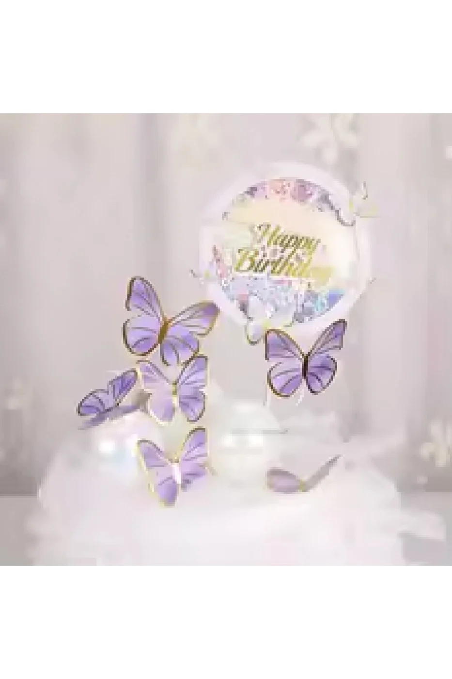 Pembe Happy Birthday Yuvarlak Kelebek Pasta Topper Kelebekler Dekorasyon Malzemeleri Pasta Süsü gorsel 4