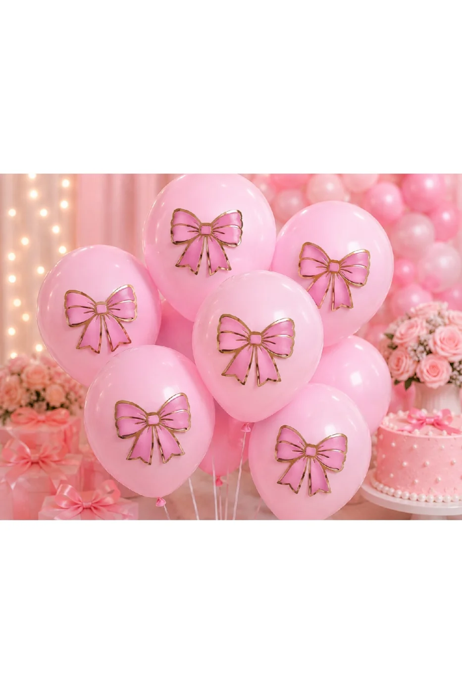 Renk Seçenekli Fiyonk Balon ve Pasta Dekor Fiyonk Seti 12 Adet Büyük & Küçük Boy Parti Süsü Baby Shower Doğum Günü Seti Süsü