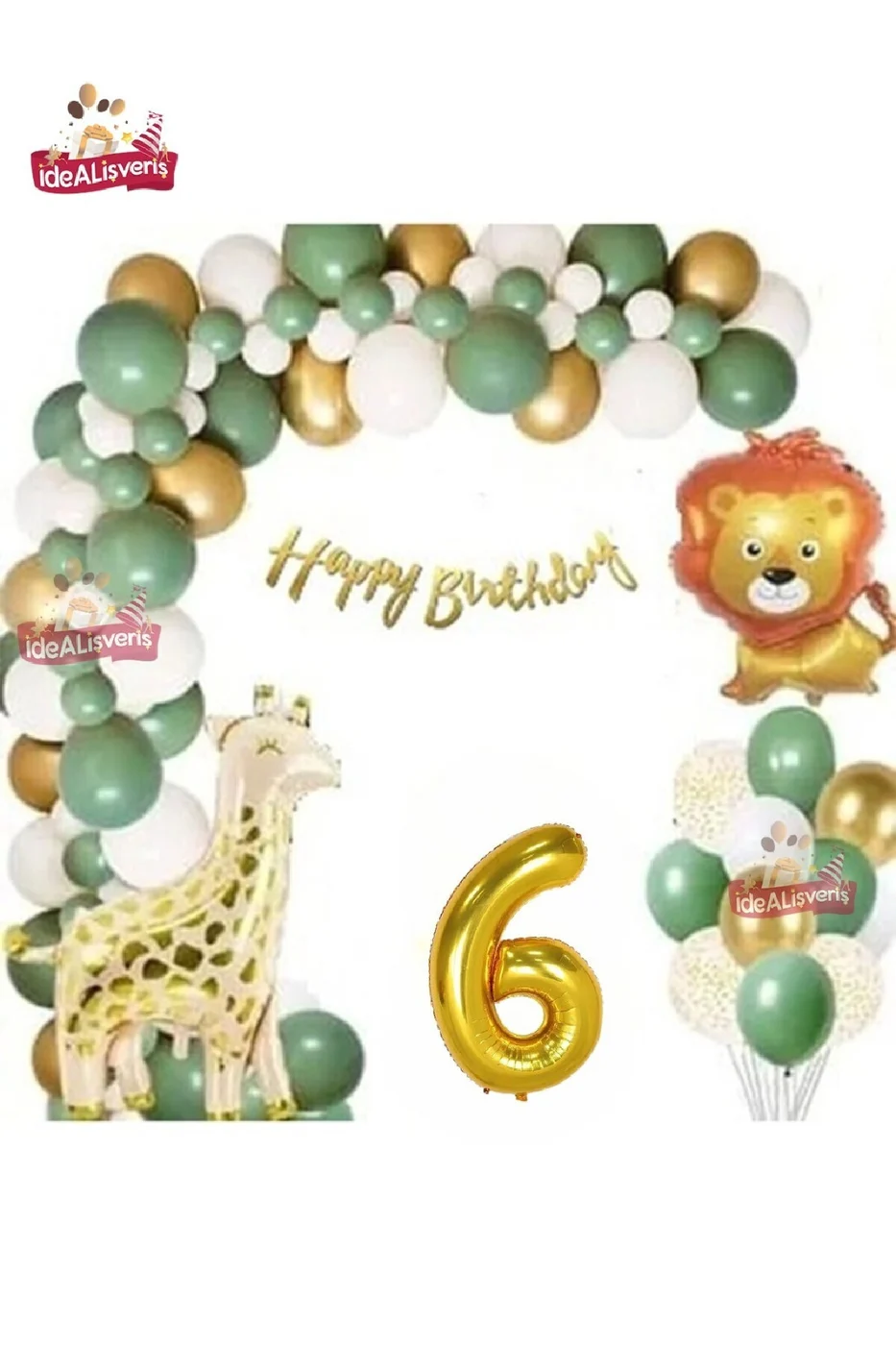 LÜKS KÜF YEŞİLLİ ZÜRAFA AYAKLI ASLAN FOLYO DOĞUM GÜNÜ PARTİ BALON SETİ SÜSÜ gorsel 3