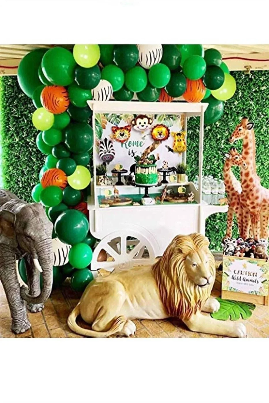 Tropikal Safari Temalı Zincir Balon - 80 Balon Zincir Folyo Kafalar Pompa Balon Yapışkanı gorsel 2