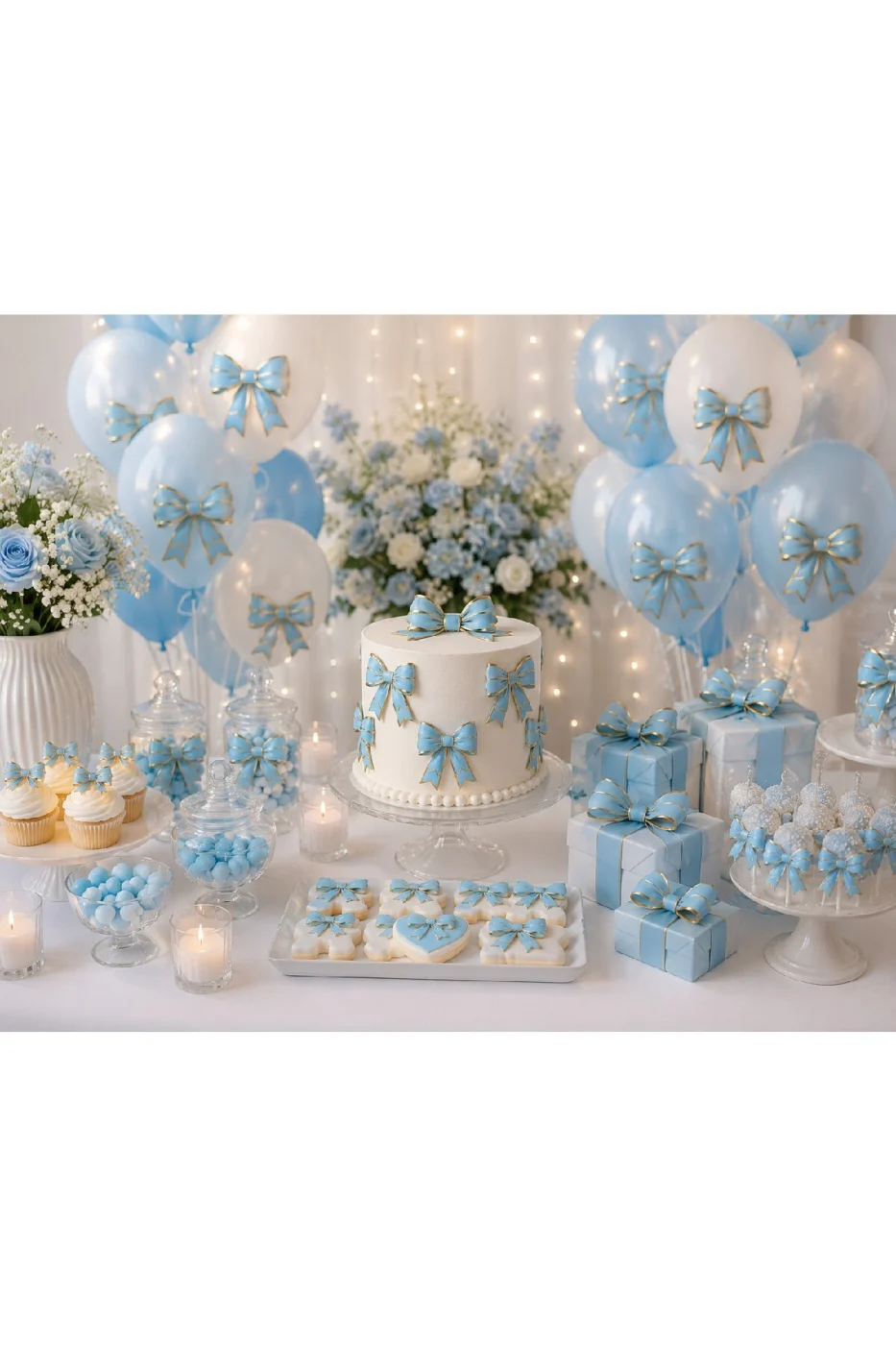 Renk Seçenekli Fiyonk Balon ve Pasta Dekor Fiyonk Seti 12 Adet Büyük & Küçük Boy Parti Süsü Baby Shower Doğum Günü Seti Süsü gorsel 4