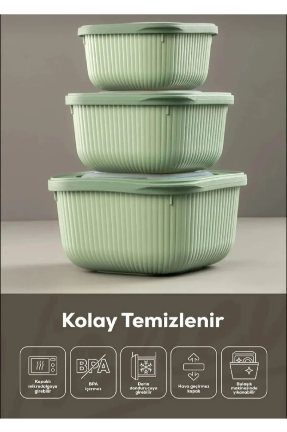 3'LÜ LİNE KARE SLİKON KAPAK HAVA ALMAZ MİKRODALGA VE BUZLUK SAKLAMA KABI SETİ gorsel 4