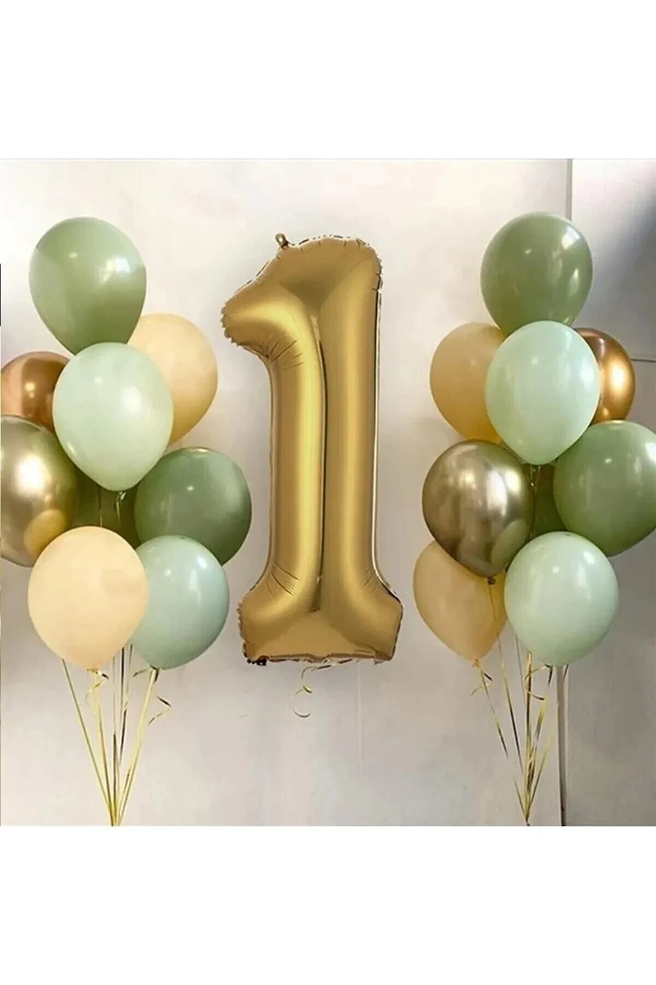 1 Yaş Gold Balon Ve 16 Balon (4küfyeşil 4mintyeşil 4somon 2gold 2gümüş) gorsel 2