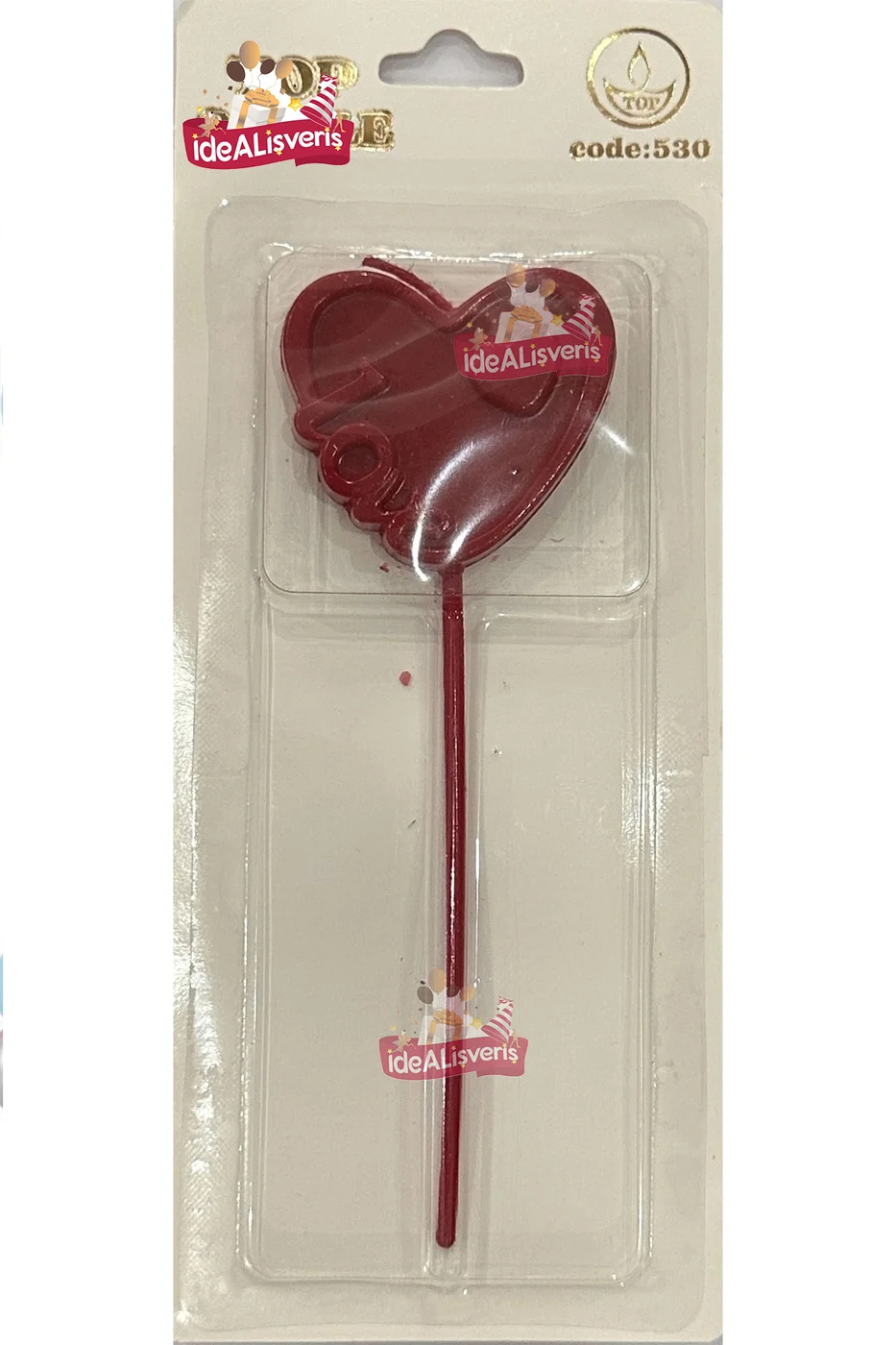 Love Yazılı Kalp Pasta Mumu