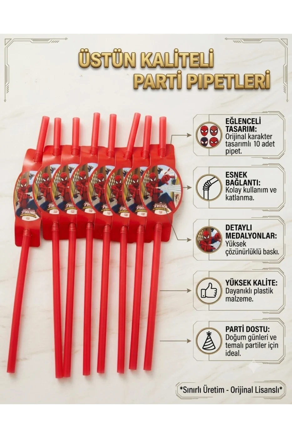 Premium Örümcek Adam Spider-Man Karakterli Lüks Parti Pipeti Gıdaya Uygun 8'li Set gorsel 5