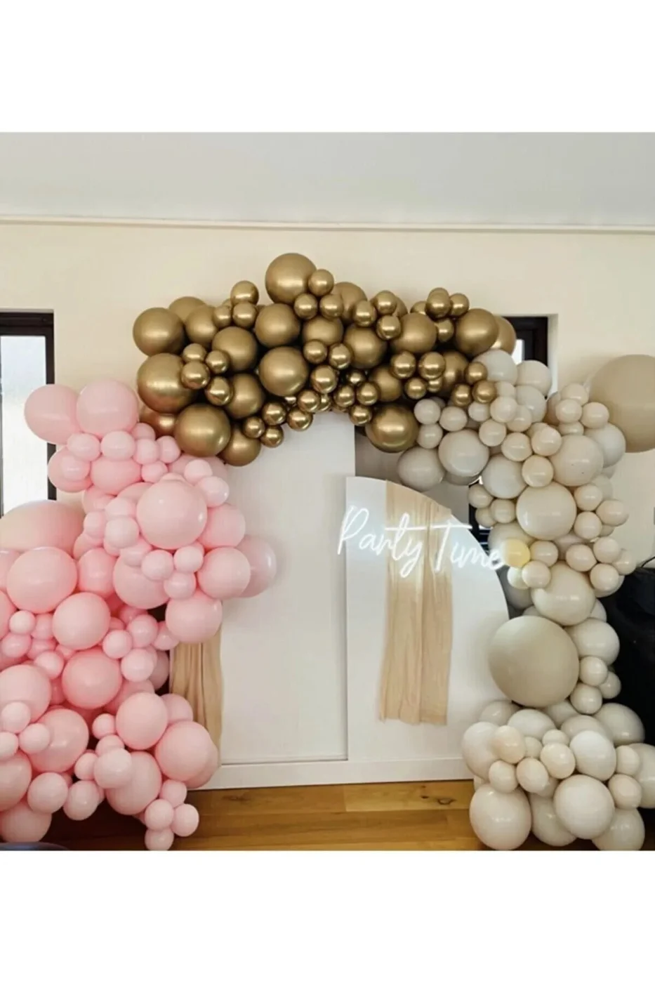 3 Renk: 15 Gold + 20 Makaron Pembe + 20 Deniz Kumu Balon Zinciri 55li Set Baby Shower 1 Yaş gorsel 3