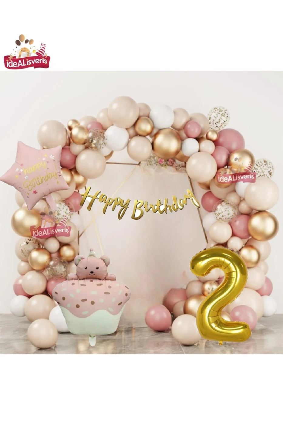 PEMBE RETRO KEK AYICIK KAFALI PEMBE RETRO YILDIZ GOLD 9 YAŞ FOLYOLU BALON DOĞUM GÜNÜ PARTİ SETİ SÜSÜ gorsel 2