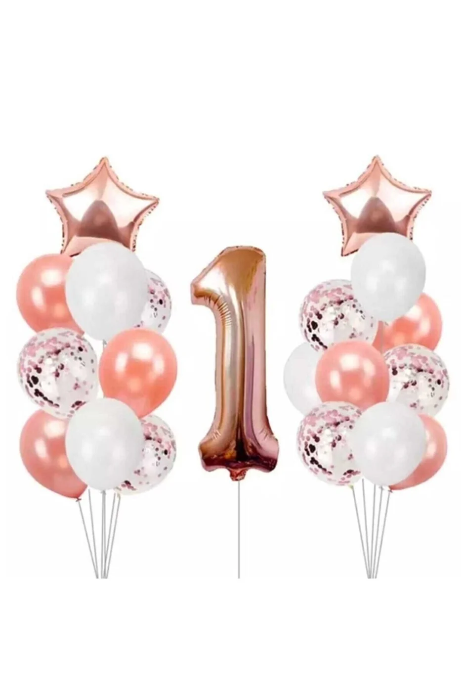1 Yaş Roze Gold Folyo Balon Şeffaf Balon Seti Doğum Günü Parti Seti