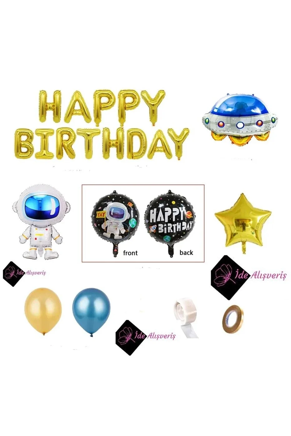 Çocuklar Bebekler için LÜKS UZAY TEMALI KONSEPTLİ HAPPY BİRTHDAY Lüks Doğum Günü Parti Seti gorsel 3