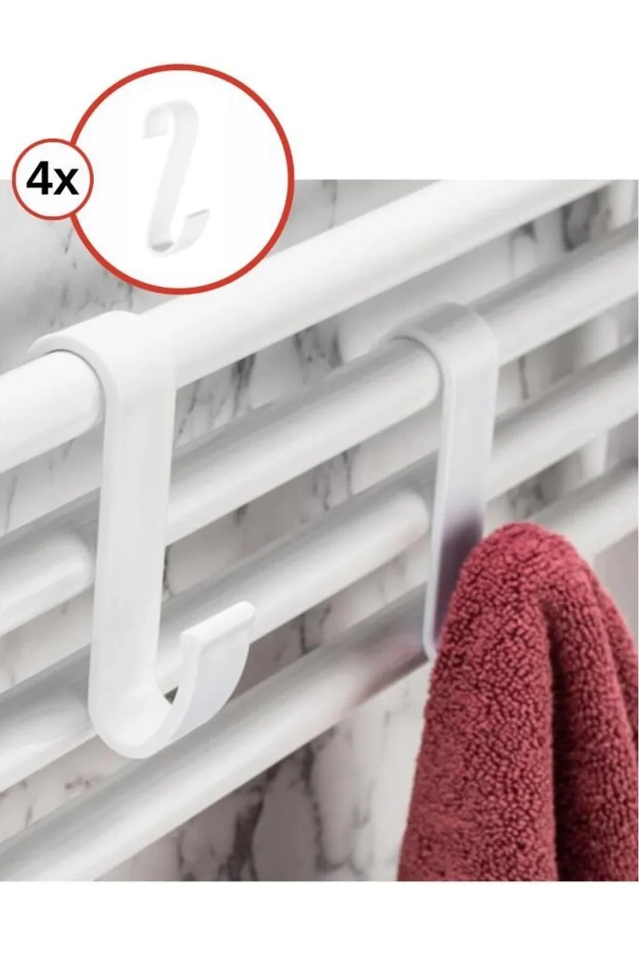Beyaz 4 Adet Havlupan Duşakabin Askısı, Petek Banyo Mutfak Kancalı Havlu Bornoz Askısı 4’lü Set gorsel 3