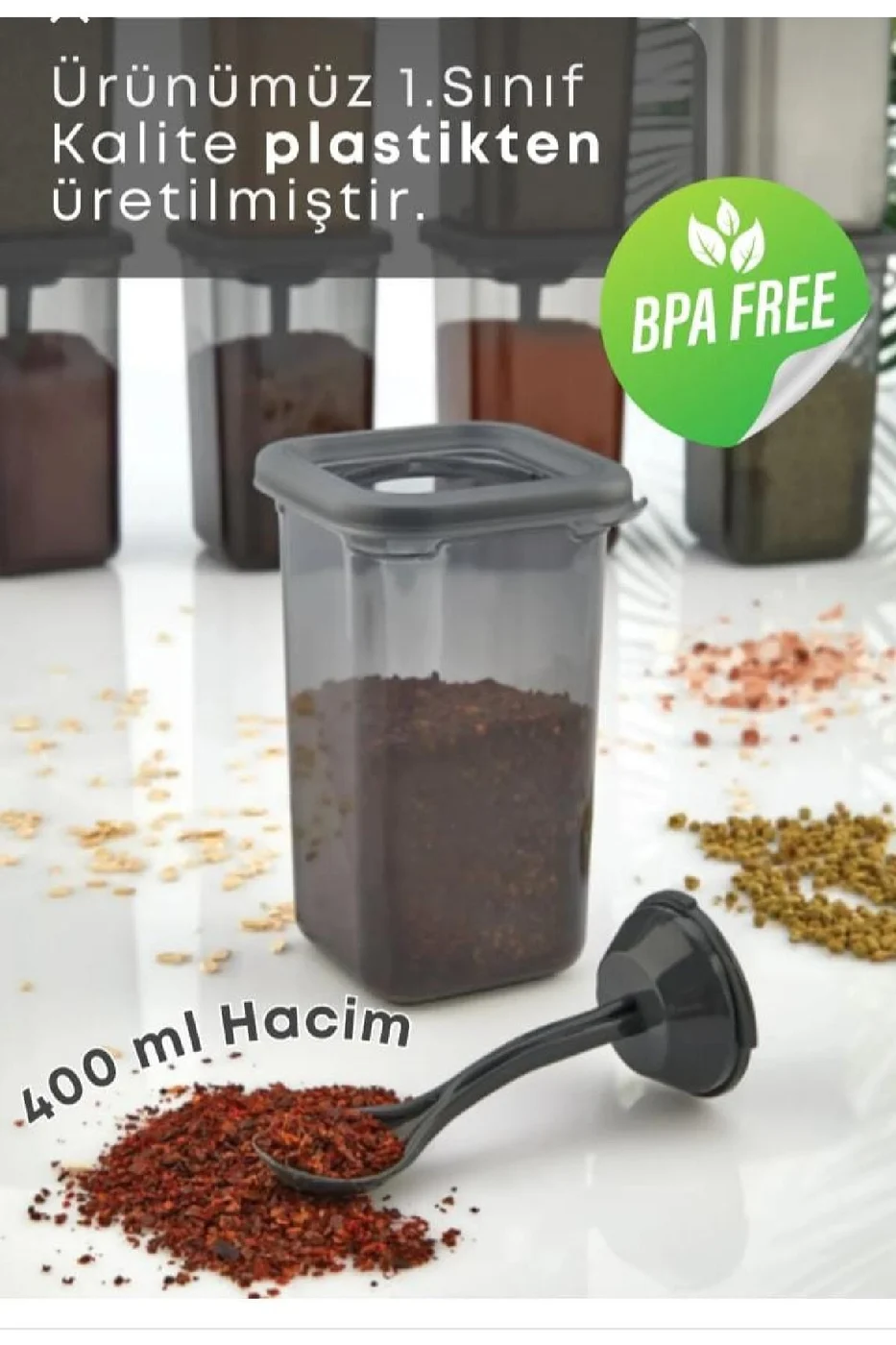 Etiketli 6 Lı Kendinden Kaşıklı Baharatlık Seti Baharatlık Kutusu, Kendinden Kaşıklı, 400 ml Hacimli gorsel 2