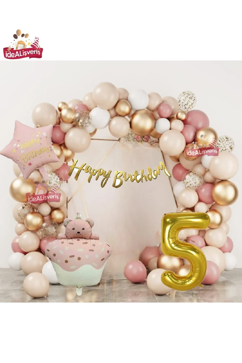 PEMBE RETRO KEK AYICIK KAFALI PEMBE RETRO YILDIZ GOLD 9 YAŞ FOLYOLU BALON DOĞUM GÜNÜ PARTİ SETİ SÜSÜ gorsel 5