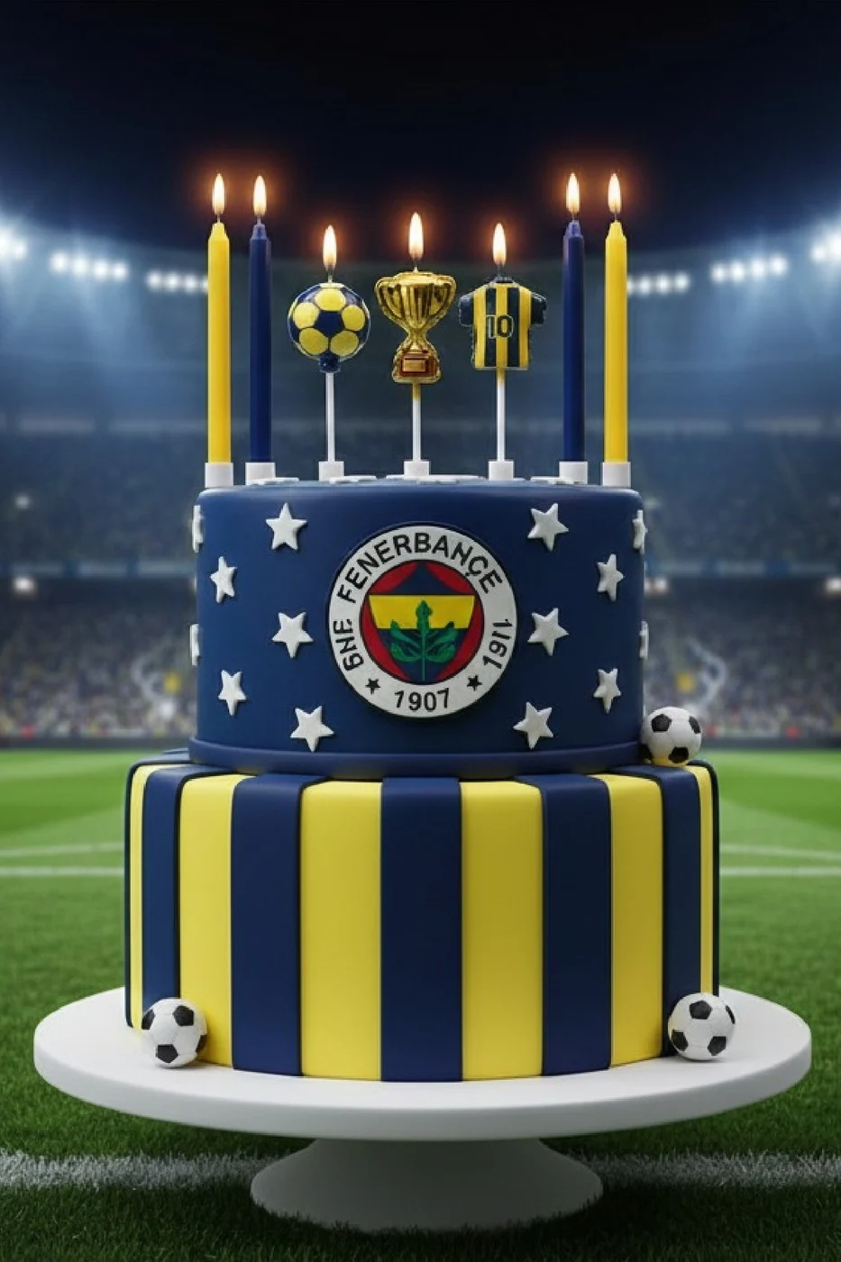 TARAFTAR SARI LACİVERT FORMALI KUPALI 7 PARÇA MUM SETİ gorsel 4