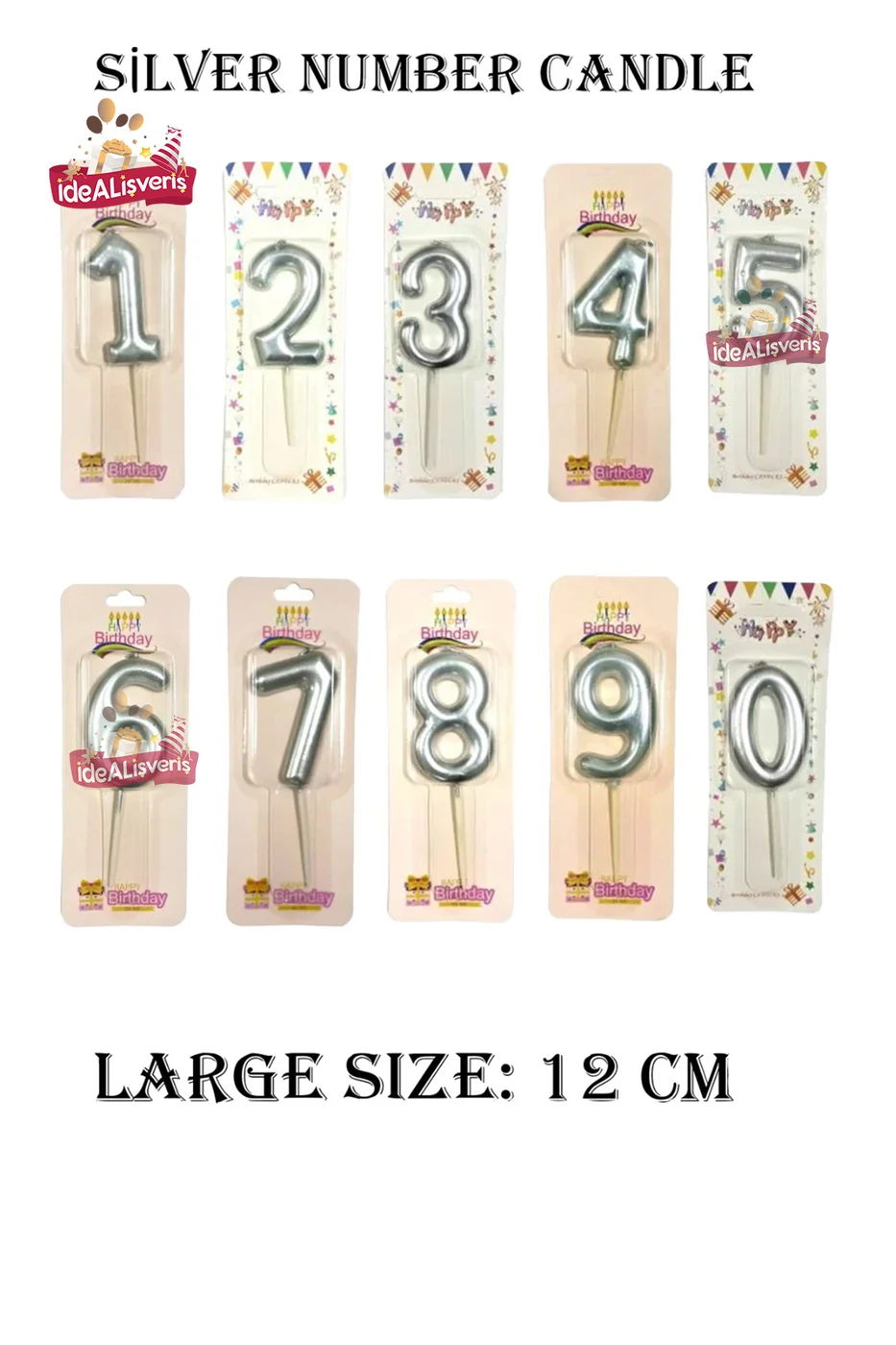 12 cm Pasta Üstü Gümüş Rakam Mum