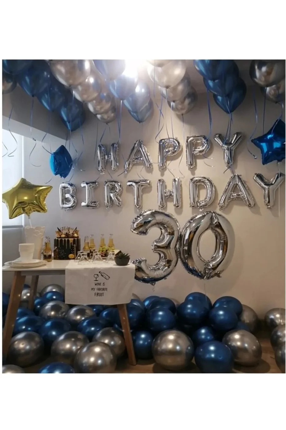 Happy Bırthday Lacivert Gümüş Balon Seti