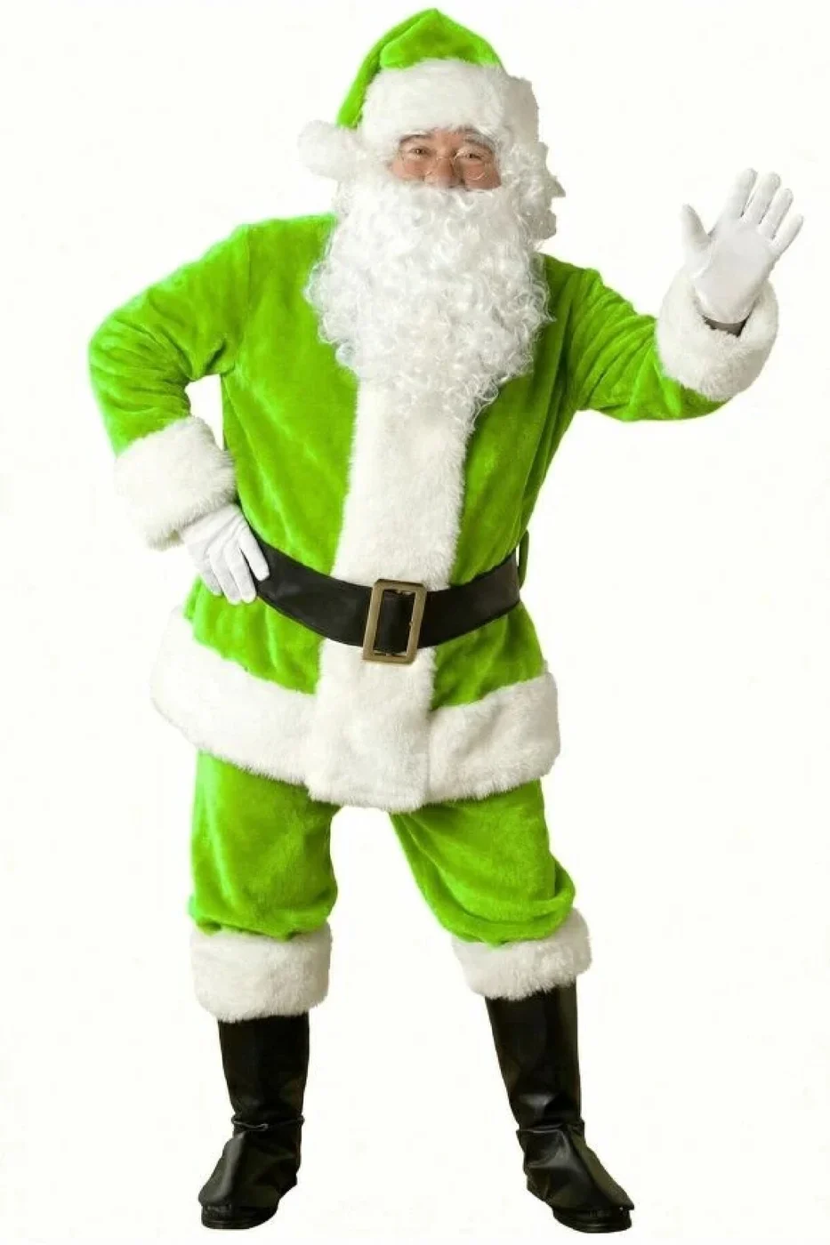 Açık Yeşil Noel Baba Kostümü Yetişkin gorsel 8