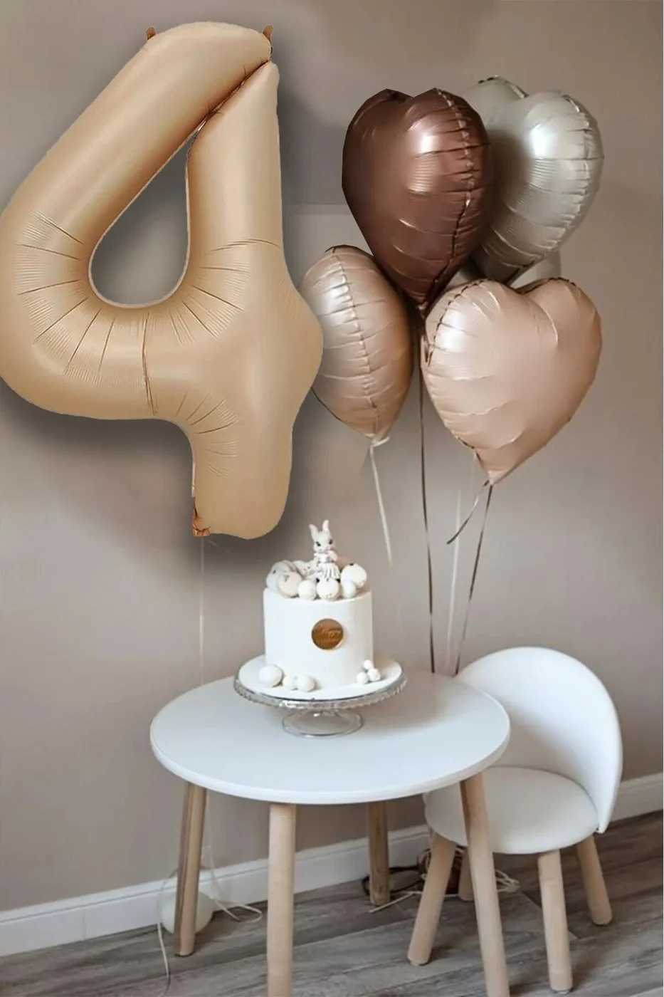 Retro Krem Karamel Kahve Kalpli Bej Yaş Rakam Balon Seti Retro Doğum Günü Parti Seti Süsü gorsel 3