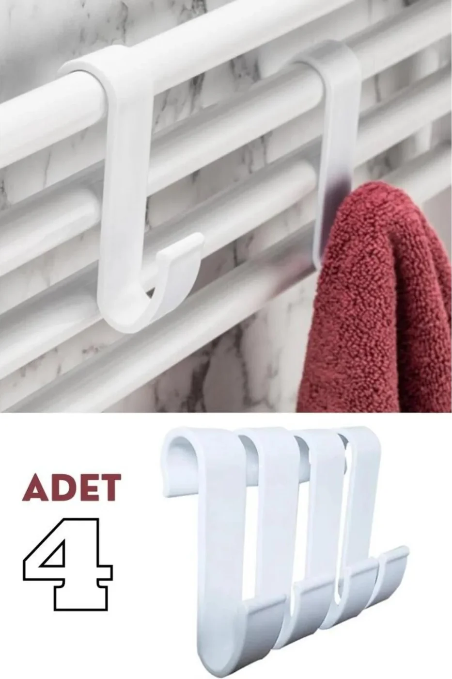 Beyaz 4 Adet Havlupan Duşakabin Askısı, Petek Banyo Mutfak Kancalı Havlu Bornoz Askısı 4’lü Set gorsel 4