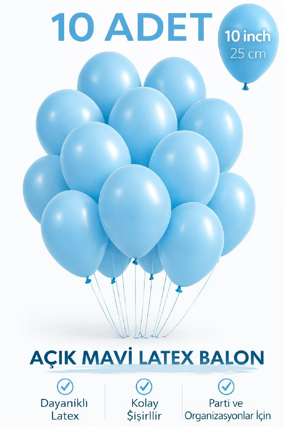 10 Adet Latex Balon 10 İnç Parti Balonu Doğum Günü Süsleme Balonu