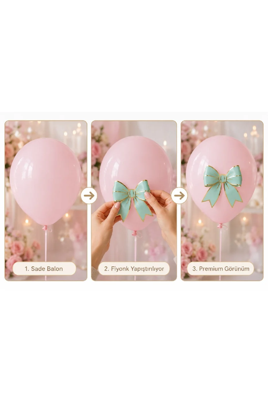 Renk Seçenekli Fiyonk Balon ve Pasta Dekor Fiyonk Seti 12 Adet Büyük & Küçük Boy Parti Süsü Baby Shower Doğum Günü Seti Süsü gorsel 2