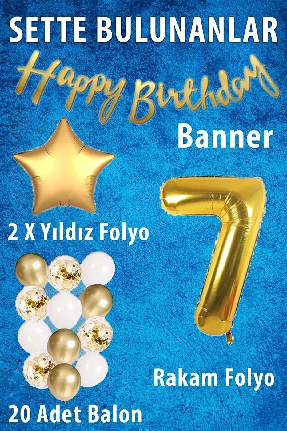 Gold Konsept Doğum Günü Kutlama Seti; Beyaz Gold Konfetili Balon, Rakam Yıldız Folyo Ve Banner gorsel 2