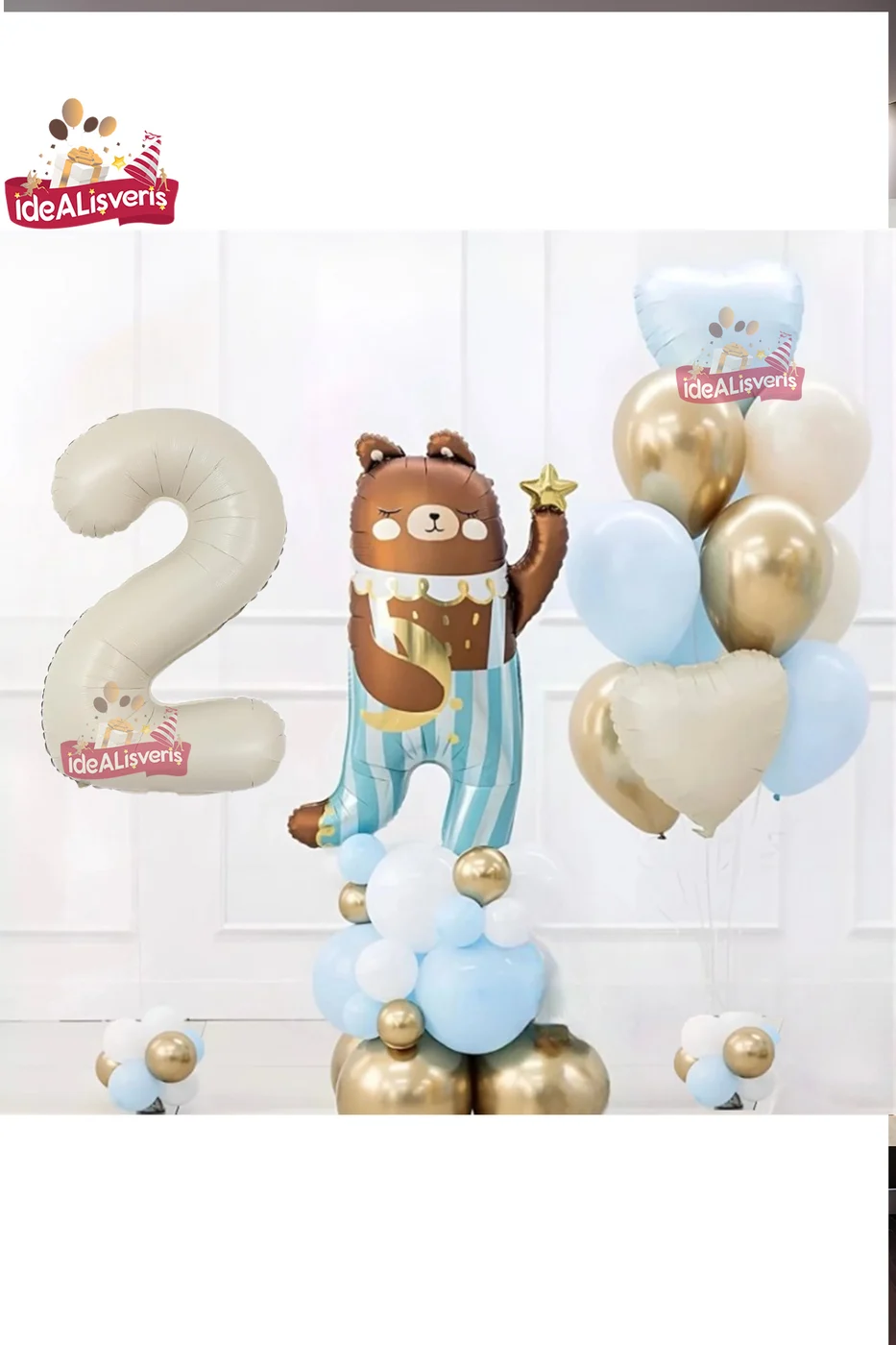 SEVİMLİ TEDDY BEAR AYI FOLYOLU 2 YAŞ KREM FOLYOLU DOĞUM GÜNÜ PARTİ SETİ SÜSÜ gorsel 2