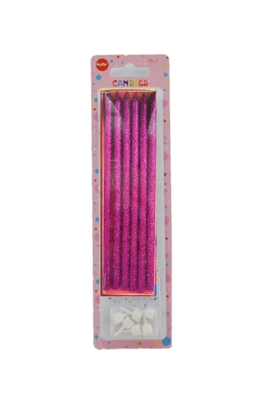 6'lı Kalem Simli Mum Renk Pembe 14 cm gorsel 2