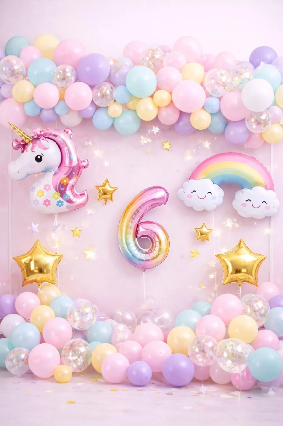 Unicorn Gökkuşağı Pastel Doğum Günü Balon Seti Zincir Yaş Balonlu Parti Süsleme Seti Süsü