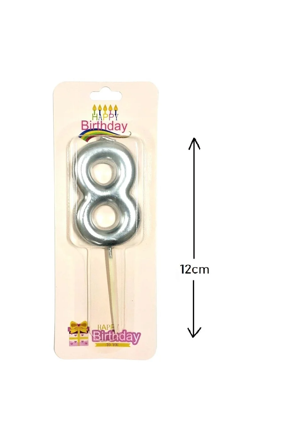 BÜYÜK BOY 8 RAKAM GÜMÜŞ MUM 12CM