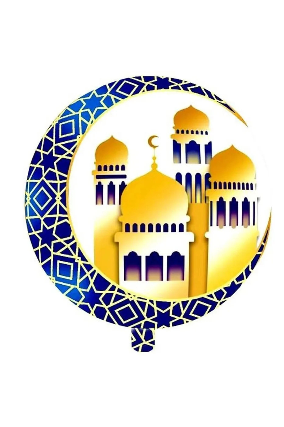 YUVARLAK RAMAZAN KUBBELİ HİLAL FİGÜRLÜ MAVİ FOLYO BALON 18 İNC