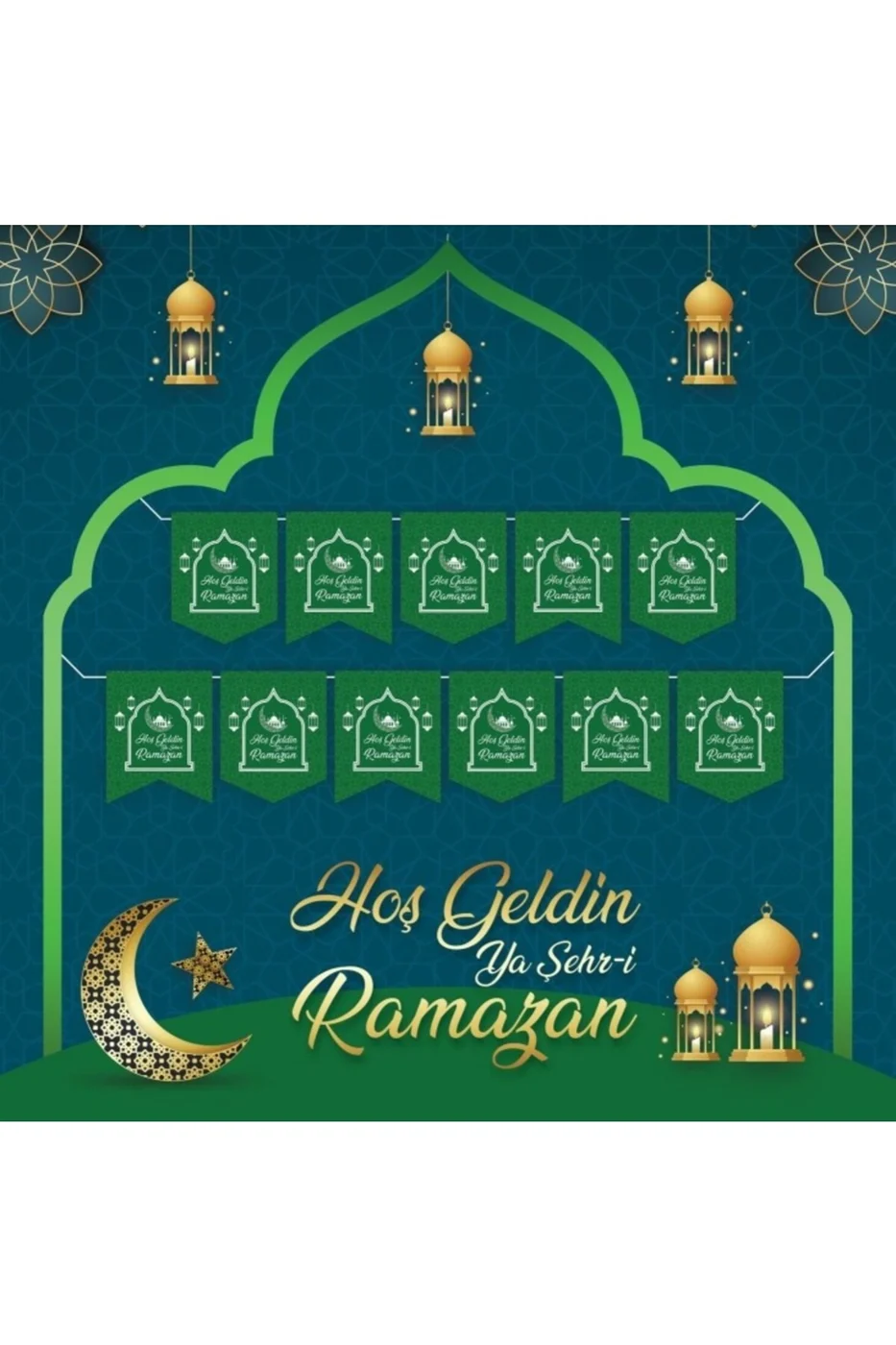 Hoşgeldin Ya Şehr-i Ramazan Yazılı Banner Ramazan Süslemesi 230 cm gorsel 2