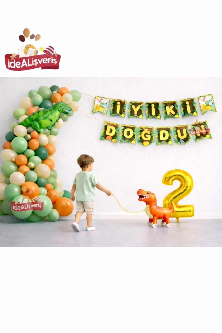 Jurassic Adventure Dinozor Doğum Günü Parti Konsept Seti Süsü Yürüyen Dinozor Gold Rakam Balonlu