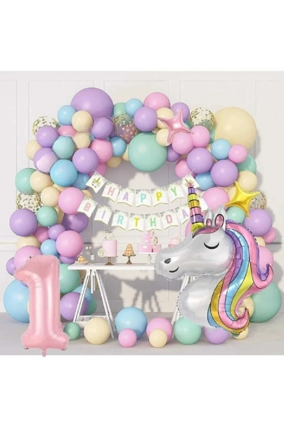 Kız Çocuklar Için  Unicorn Lüks Doğum Günü Parti Seti Süsü
