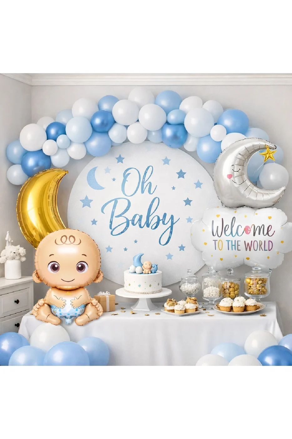 BABY SHOWER KONSEPTLİ MAVİ RENK MİNİ YENİ DOĞAN KUTLAMA PARTİ SETİ SÜSÜ gorsel 6