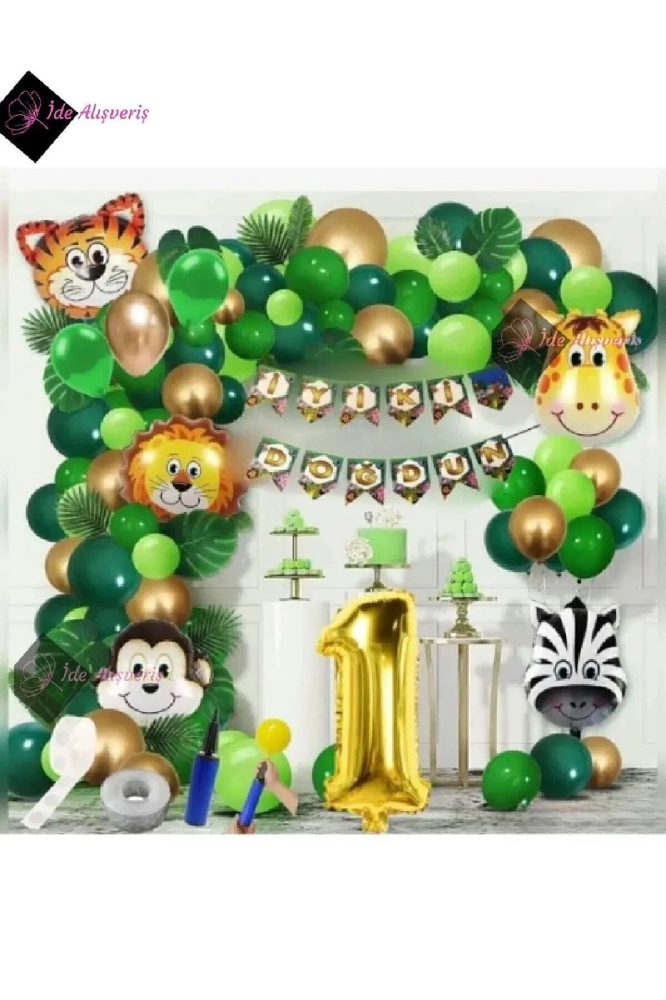 1 Yaş Safari Temalı Folyo Lüks Zincir Balon Seti
