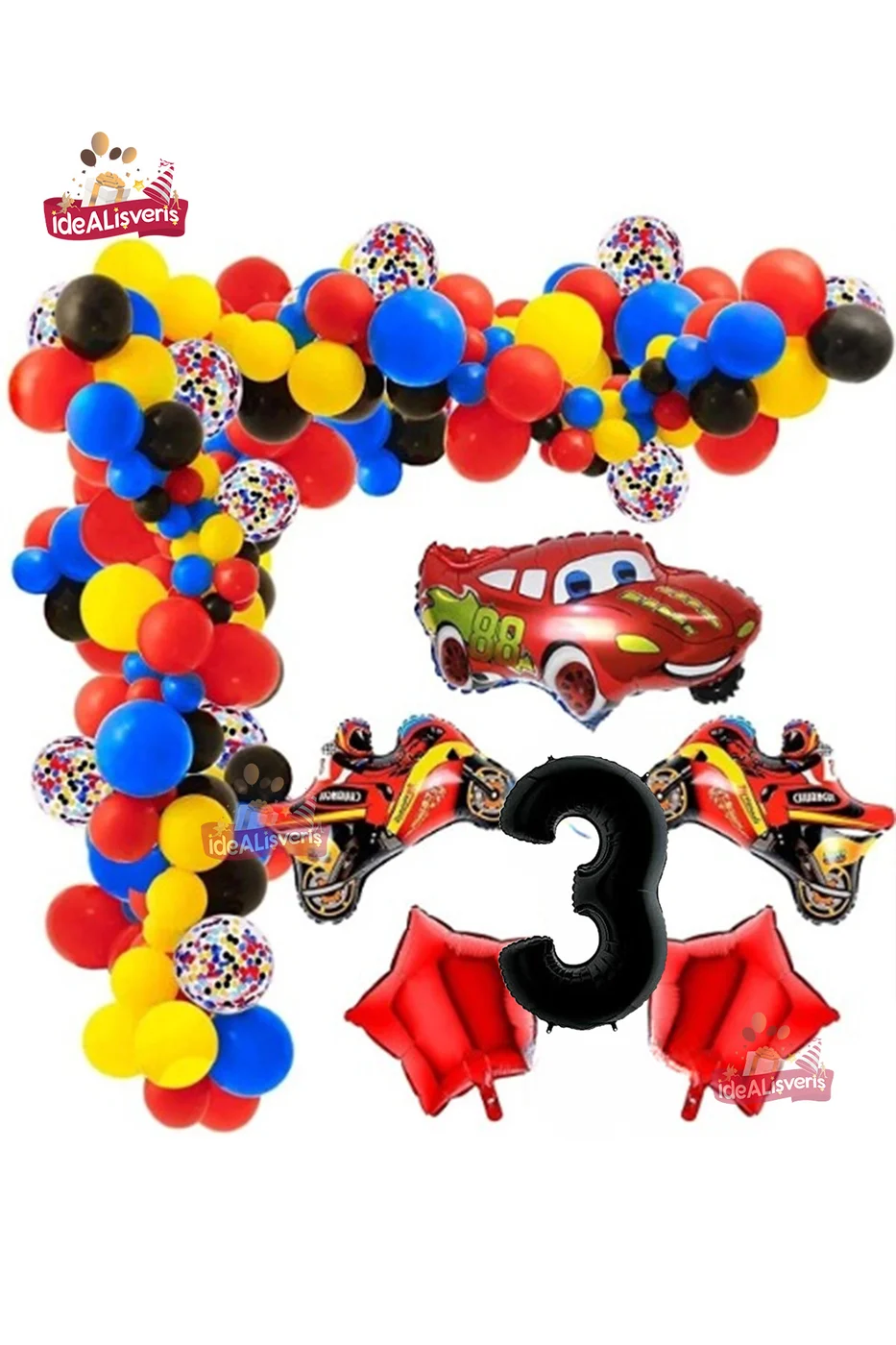 3 Yaş,yarış Araba Motorsiklet Temalı Doğum Folyo Balon Seti Doğum Günü Süsü