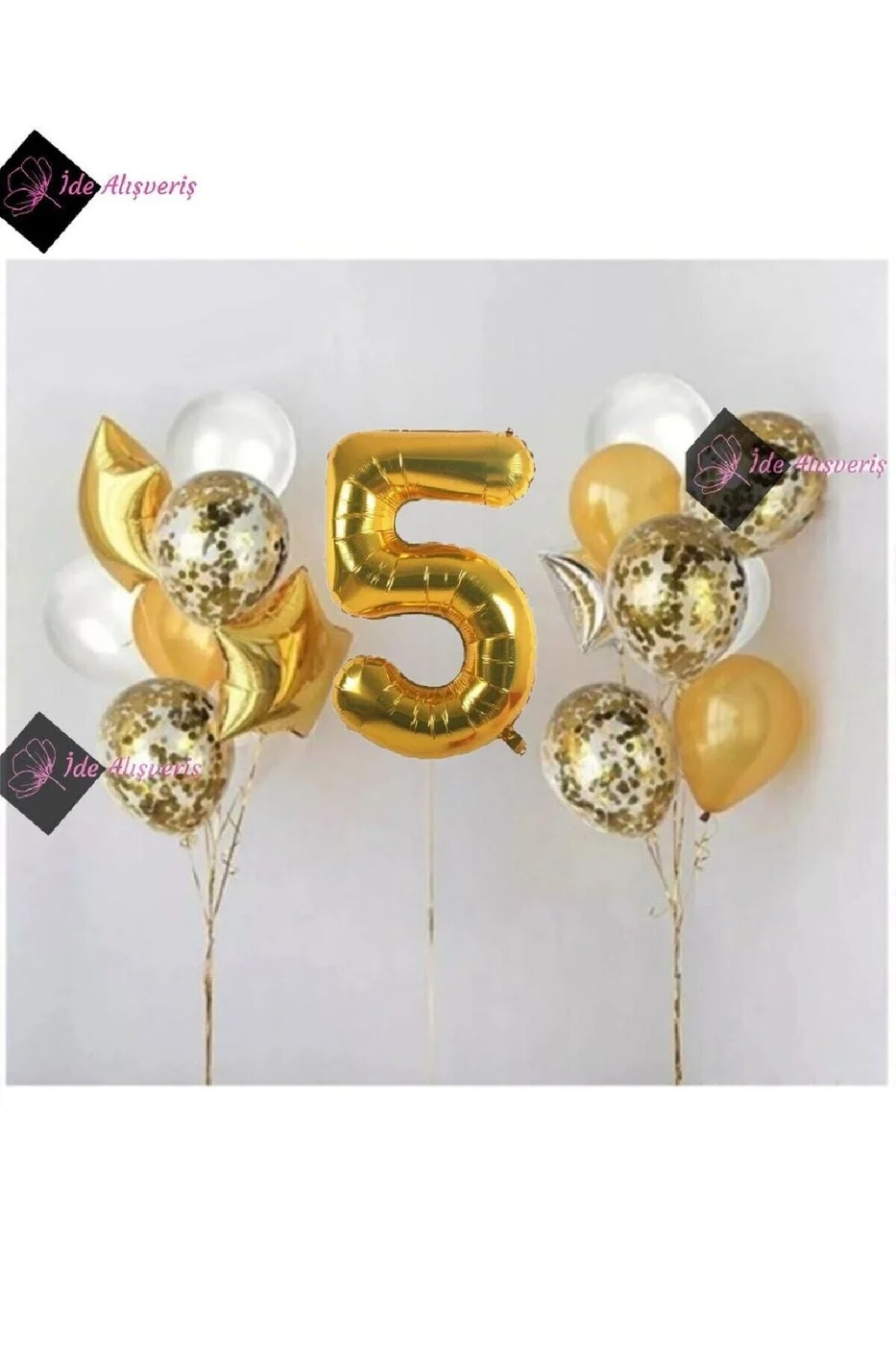 5 Yaş Gold Folyo Balon Şeffaf Balon Seti Doğum Günü Parti Seti